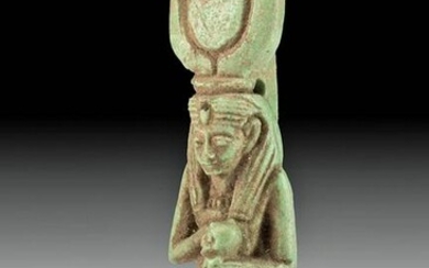 Egyptian Faience Isis & Horus Pendant w/ Inscription