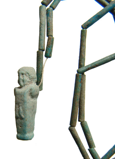 Egyptian faience tube bead with rare Herm amulet