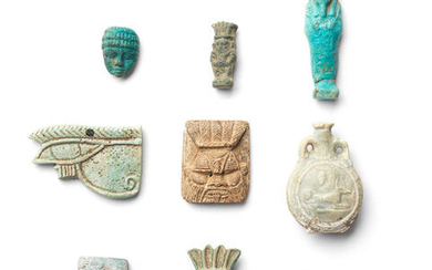Eight Egyptian faience objects
