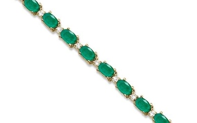 Emerald and Diamond Tennis Bracelet 14k Yellow Gold 12.00ctw