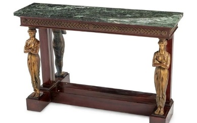 Empire Style Gilt Bronze Mounted Mahogany Marble-Top Console Table