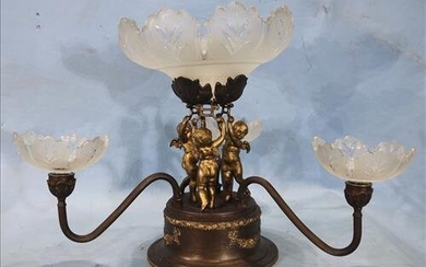 Epergne with 3 cupids holding center bowl, 13 in. T.