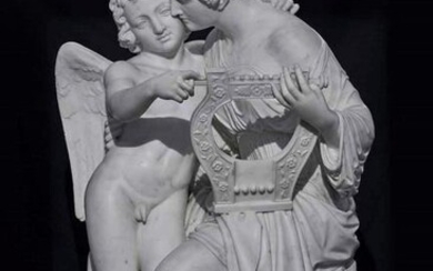 Eros e la Musa Erato. Marmo bianco. Arte neoclassica