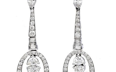 Estate 4.70cts Diamond 18K White Gold Oval Dangle Drop Earrings
