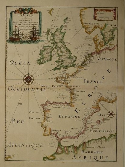 Europe, West coast; Pierre Du Val - L'Ocean Pres D'Europe Avec Les Costes De France, d'Espagne, de Portugal, d'Angleterre (...) - 1661-1680