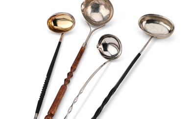 FOUR 20TH CENTURY SILVER TODDY LADLES