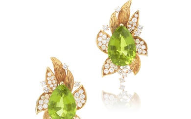 FRED Pair of peridot and diamond ear clips, 1960s