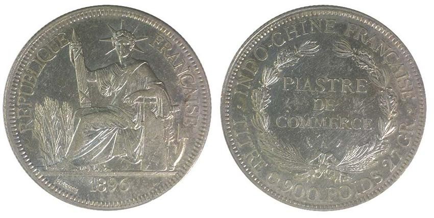FRENCH INDO-CHINA Silver 1 Piastre 1896 (KM 51.1) AU