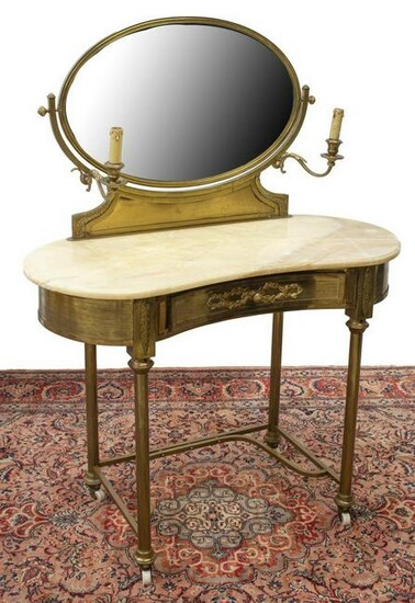 FRENCH LOUIS XVI STYLE ONYX-TOP BRASS VANITY TABLE