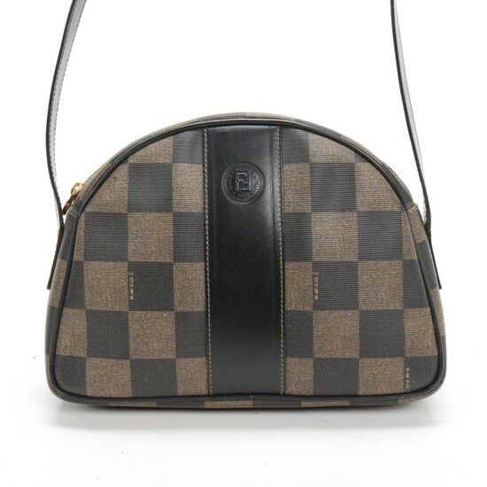 Fendi Coated Canvas Checkered and Black Leather Half Moon 