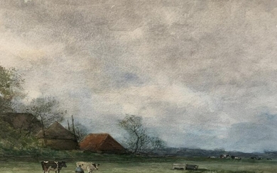 Ferdinand Bernhard Hoppe Watercolor Pastoral Land