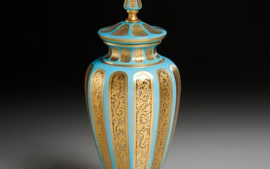 Fine Continental gilt cased glass jar and cover