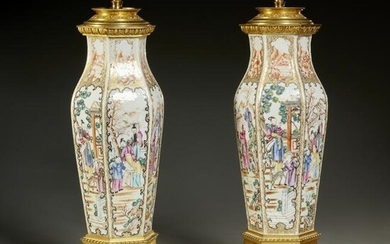 Fine pair Chinese Export porcelain vase lamps