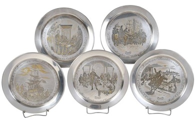 Five Danbury Mint Boston Gilt Sterling Tea Party Plates