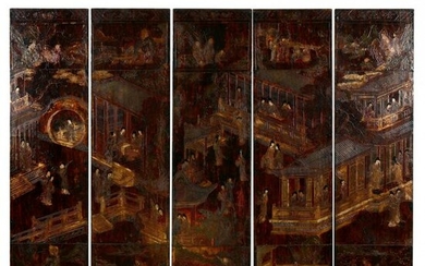 Five Loose Panels from a Chinese Lacquered Screen