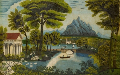 Folk Art Hudson River Landscape, American School, 19th Century