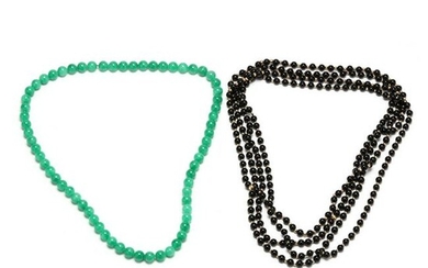 Four Black Jade Bead Necklaces and a Green Jade Bead