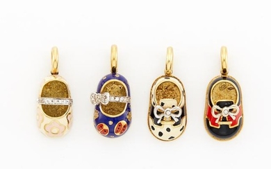Four Gold, Enamel and Diamond Shoe Charms, Aaron Basha