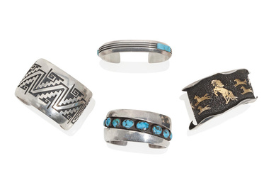 Four Southwest silver cuff bracelets