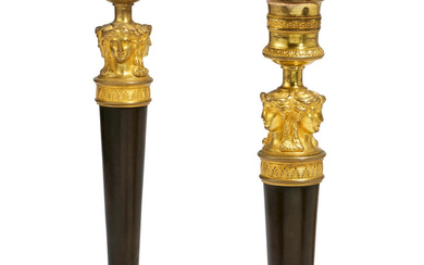 France | COUPLE OF BRONZE CANDELSTICKS EMPIRE WITH HERMAS