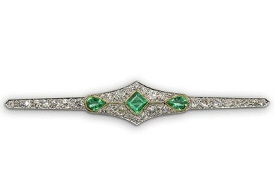 French 18k Gold, Emerald and Diamond Brooch