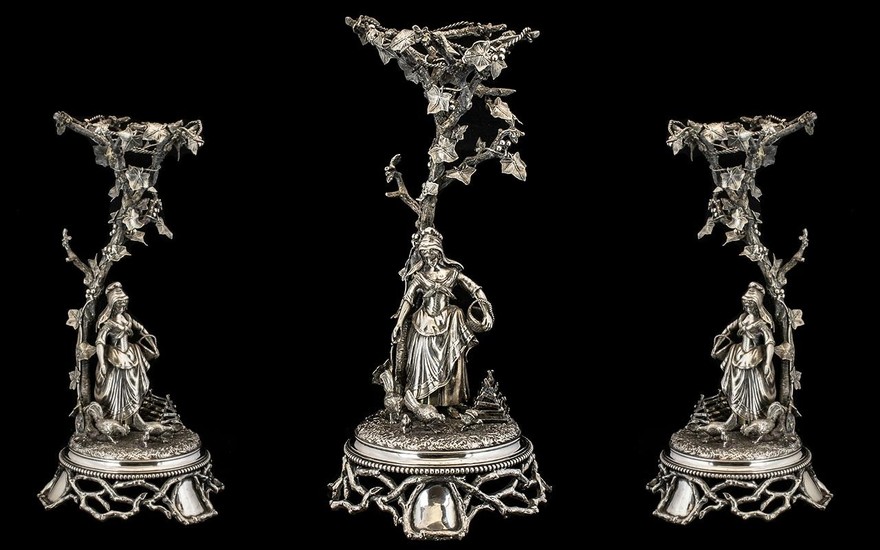 French 19thC Large and Impressive Figural Silver Plated Cent...