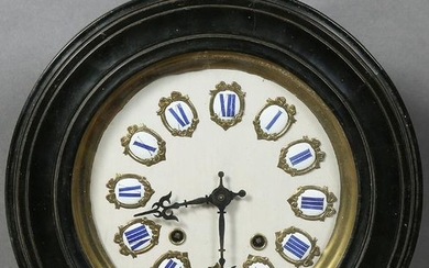 French Ebonized Pine Circular Wall Clock, c. 1870, time