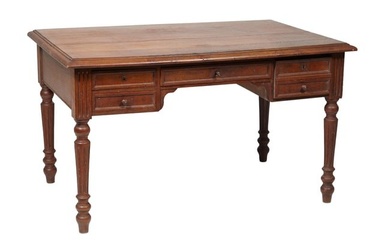 French Louis XV Style Carved Oak Bureau Plat, 19th., the molded rectangular top over single center