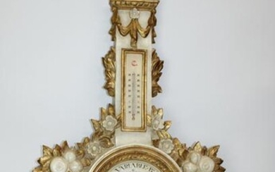 French Louis XVI style polychrome wood barometer