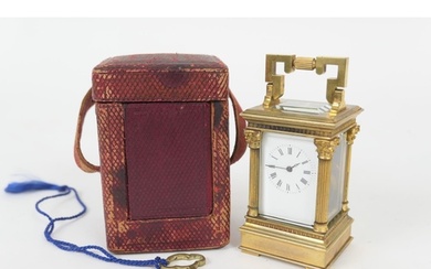 French brass miniature carriage timepiece, circa 1900-20, wi...
