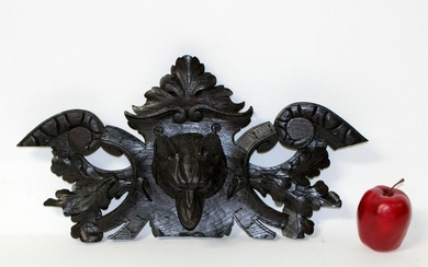 French carved oak crest with wolf head