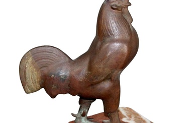 French diminutive bronze sculpture of rooster on marble base