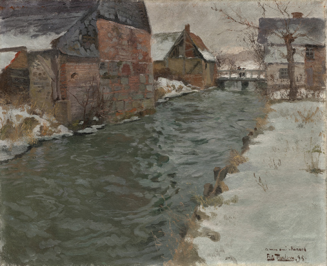 Frits Thaulow (1847-1906) Hameau en bord de rivière