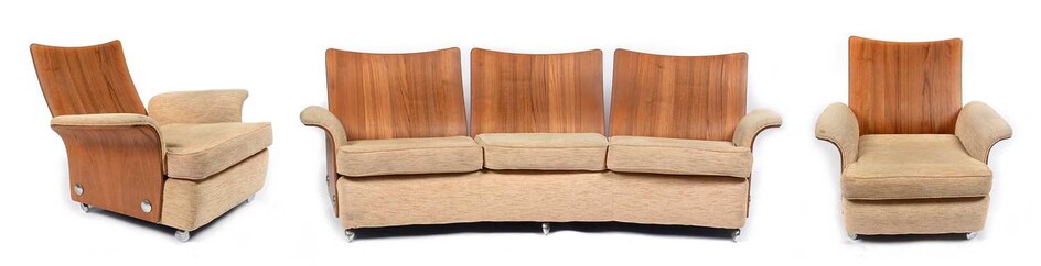 G-Plan: a vintage 'Tulip' pattern three-piece lounge suite.