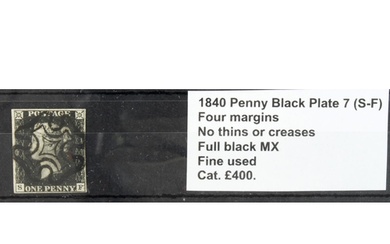 GB - 1840 Penny Black Plate 7 (S-F) four margins, no thins o...