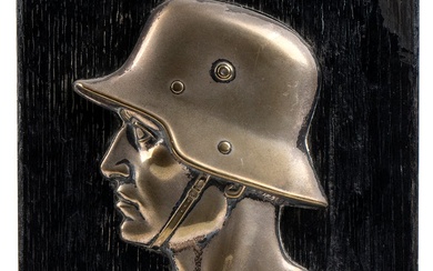 GERMANY, III Reich Bas-relief depicting German soldier silver metal mounted on wood, 26 x 19,5...