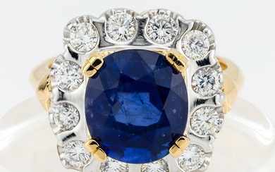 (GIA Certified) - Sapphire 5.45 Cts - (Diamond) 0.87 Cts (12) Pcs - Ring White gold, Yellow gold