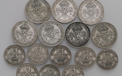 GRAN BRETAGNA Giorgio VI (1936-1952) Lotto da 15 monete d'argento:...