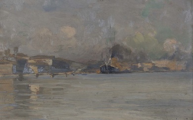 GUGLIELMO CIARDI (Venezia, 1842 - 1917) Canale della Giudecca olio...