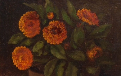 GUSTAVE COURBET(Ornans 1819-1877 La Tour-de-Peilz)Soucis / Astres. Huile sur toile. Signé en bas à gauche...