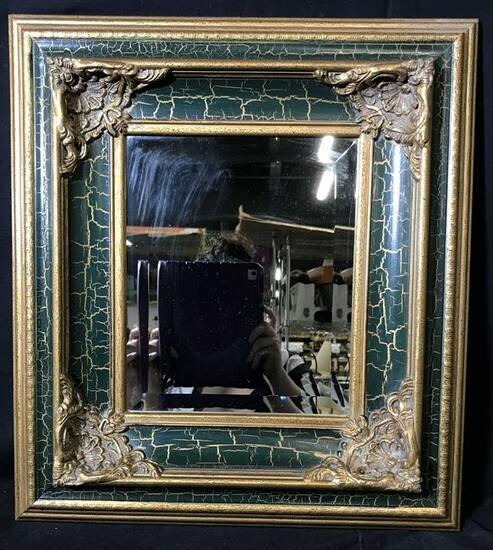 Gilt Wood & Green Craquelure Mirror