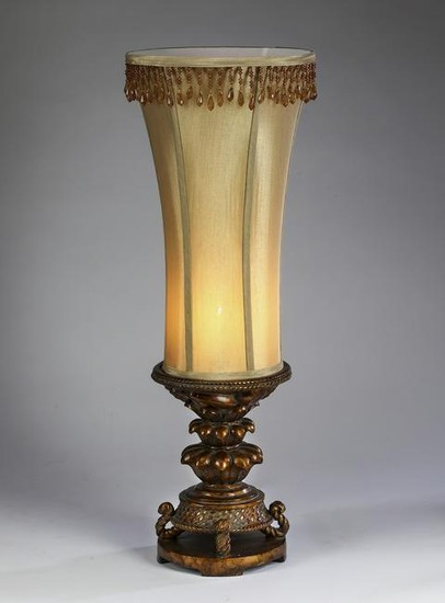Gilt-decorated table lamp with beaded shade