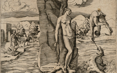 Giulio Bonasone (Bologna,, - 1576) [attribuito a], La liberazione di Andromeda.