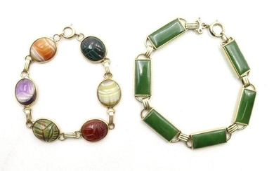 Gold, Jade, Stone Scarab Bracelets