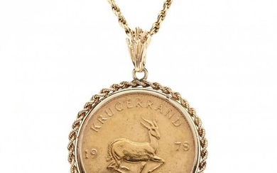 Gold South African Coin Pendant Necklace