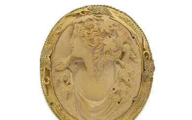 Gold and Carved Lava Cameo Brooch
