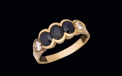 Gold diamond and sapphire ring