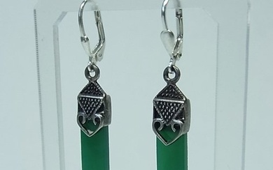 Goldschmiede-Handanfertigung - 925 Silver - Earrings - 12.00 ct - green agate