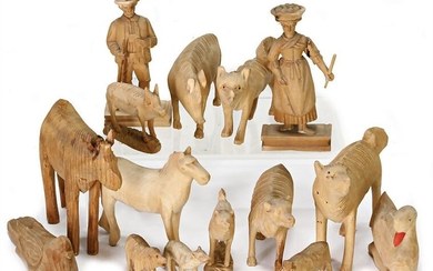 Grödnertal wooden figures, maid, 9.5 cm, shepherd, some