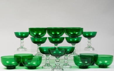 Group of Green Glass Coupes and Bowls